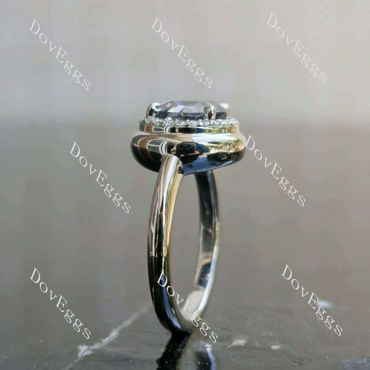 Octagon candy button halo stardust grey moissanite engagement ring| DovEggs