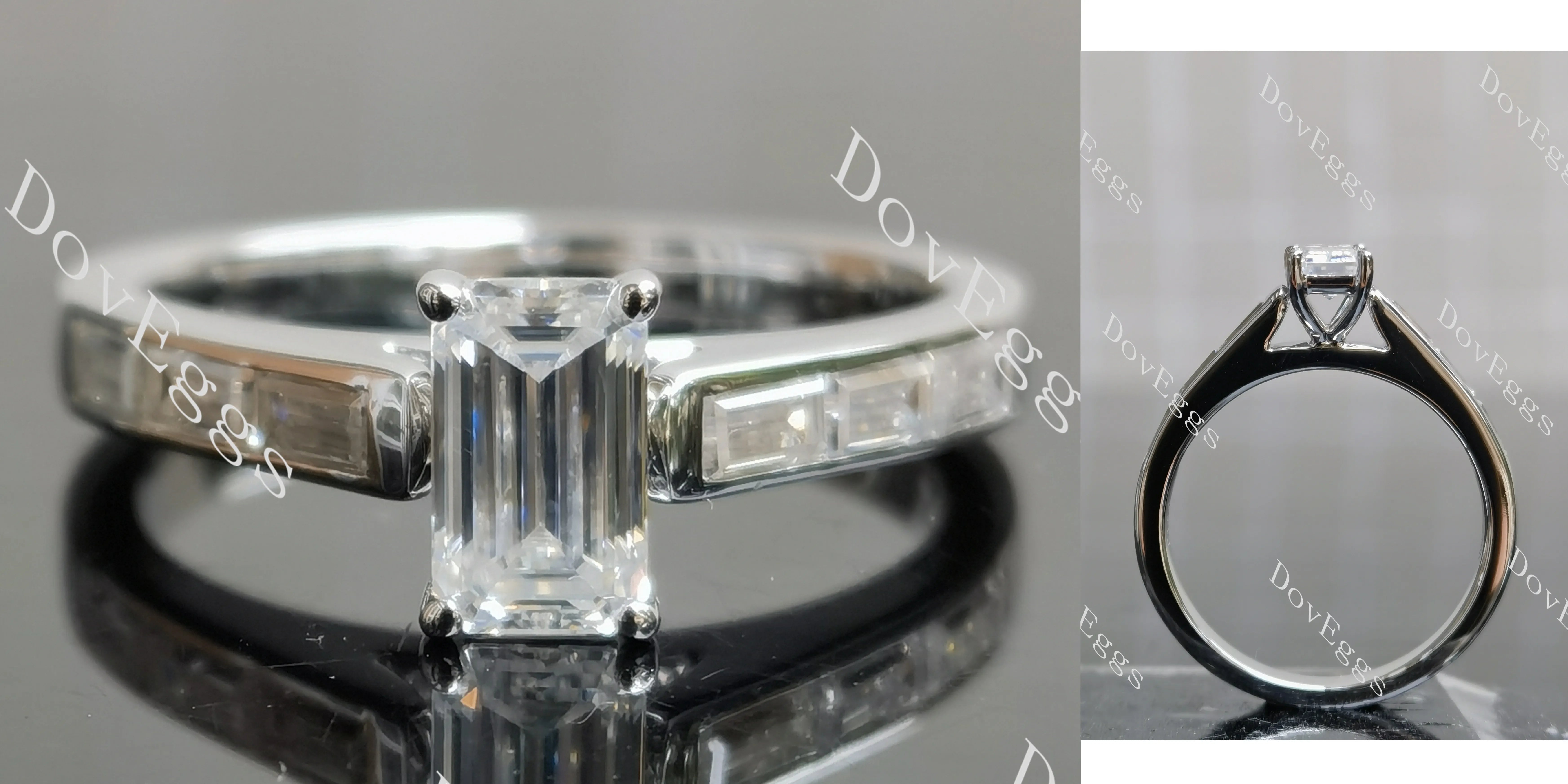Emerald Erin-Emerald channel set moissanite engagement ring| DovEggs