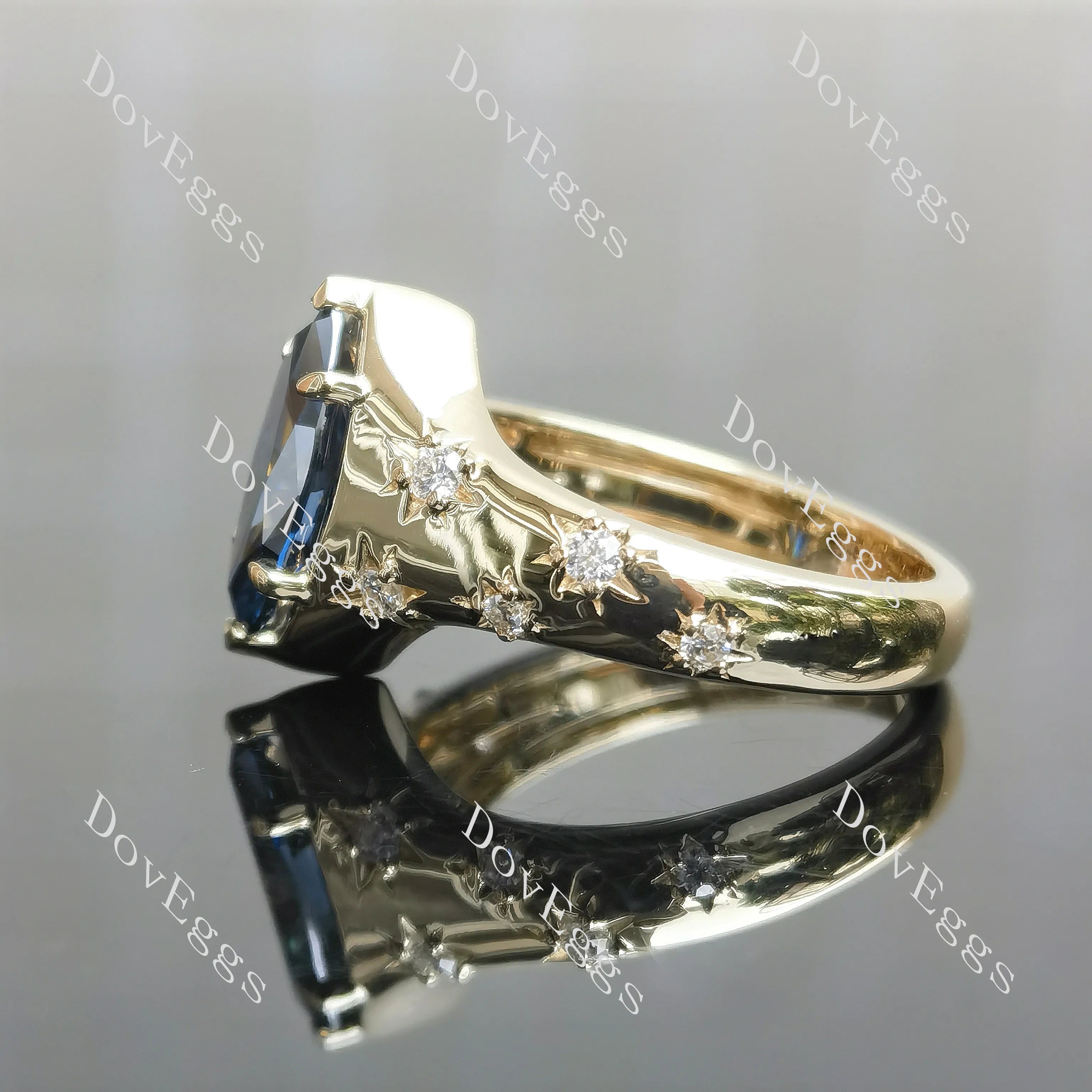 Marquise art deco twilight blue moissanite engagement ring| DovEggs