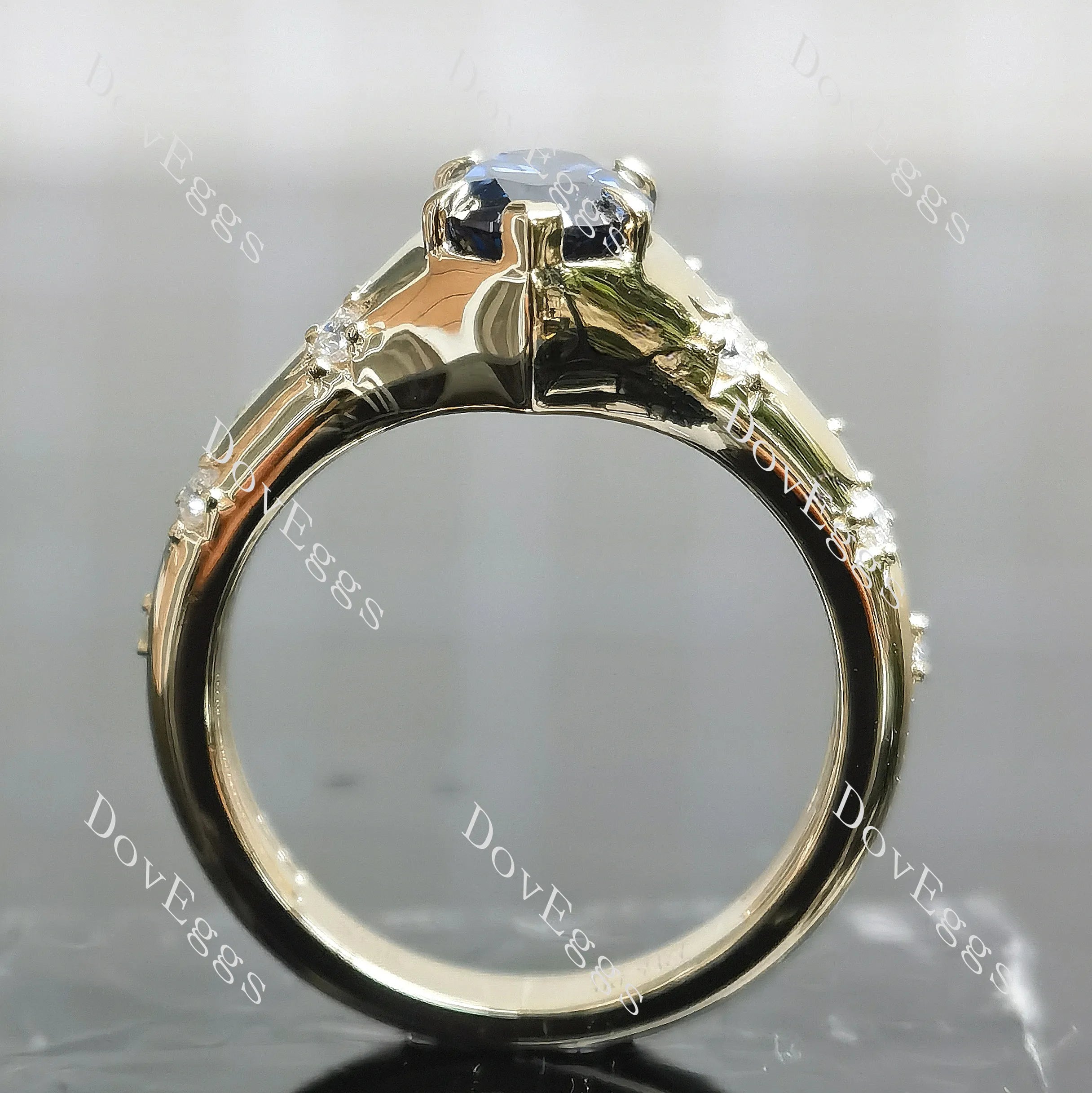 Marquise art deco twilight blue moissanite engagement ring| DovEggs