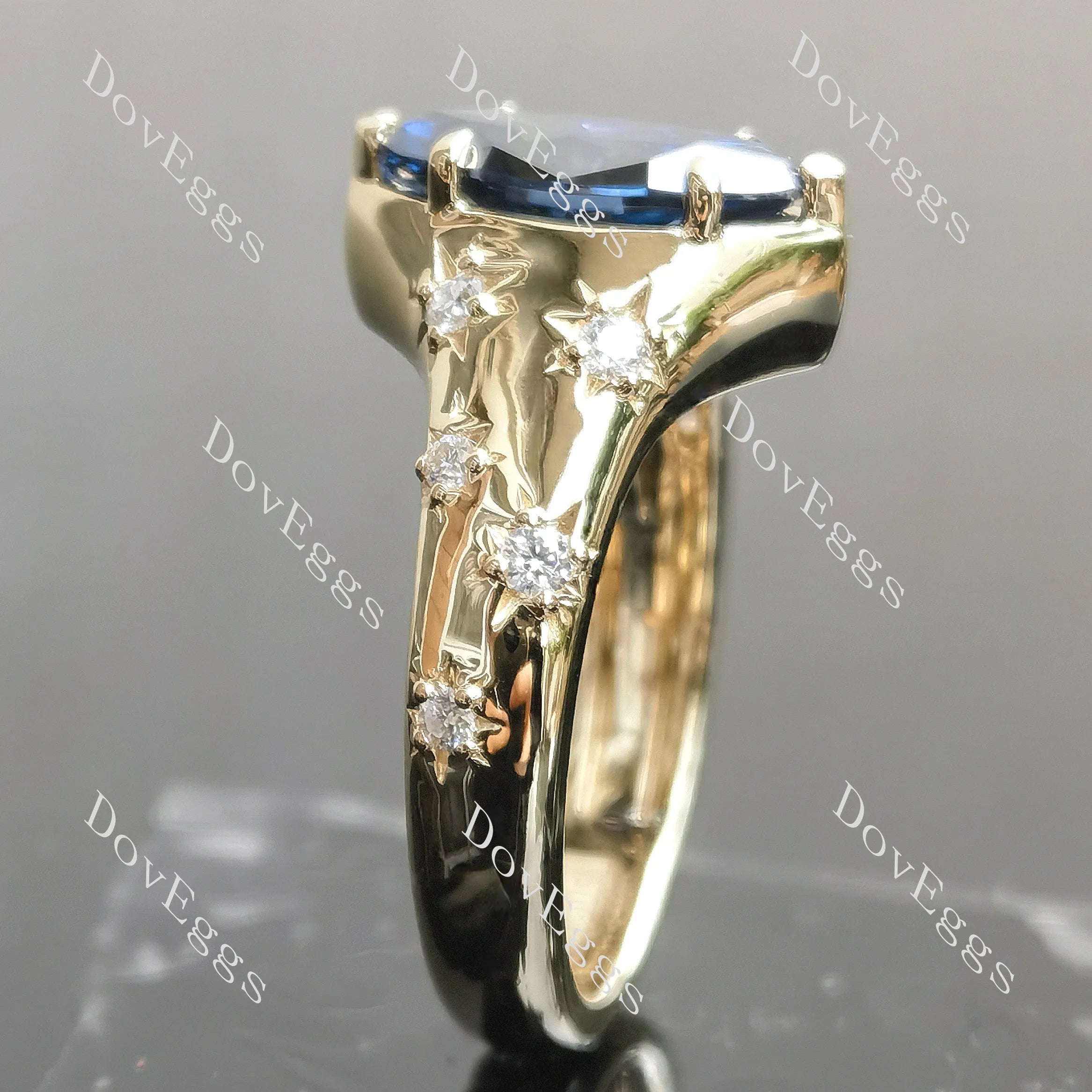 Marquise art deco twilight blue moissanite engagement ring| DovEggs