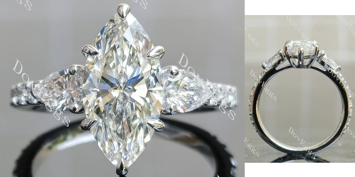 Marquise side stones pave moissanite engagement ring| DovEggs