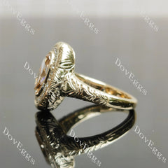 Oval halo carved art deco moissanite engagement ring| DovEggs