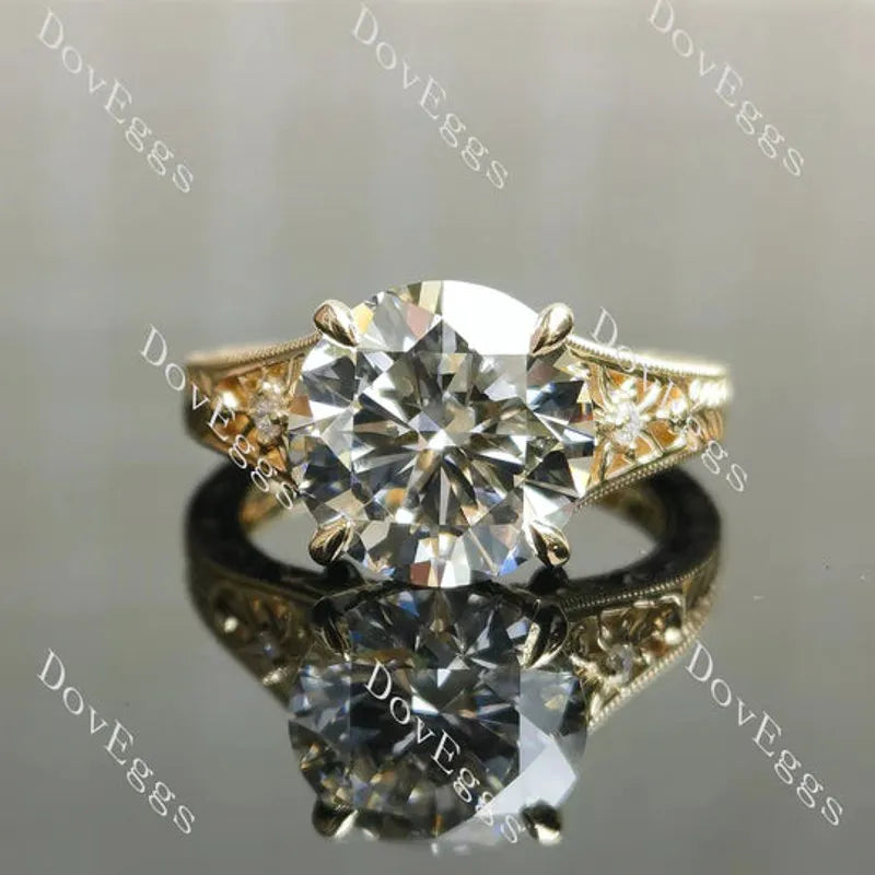 Beth's golden vintage-Round carved lab diamond engagement ring semi-mount only(Exclusively to DovEggs Stones)
