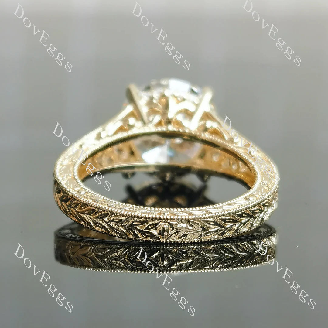 Beth's golden vintage-Round carved lab diamond engagement ring semi-mount only(Exclusively to DovEggs Stones)