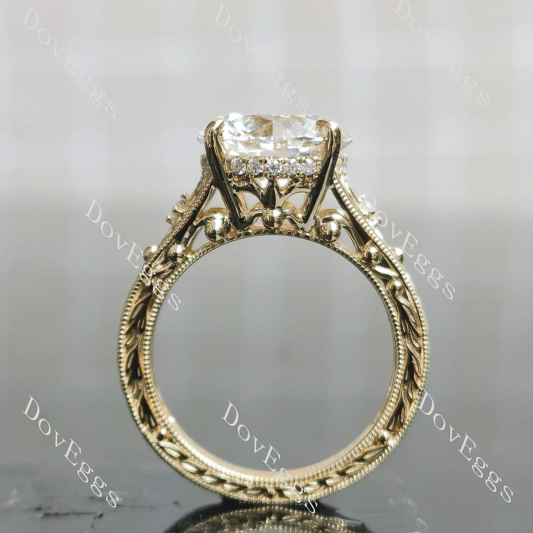 Beth's golden vintage-Round carved lab diamond engagement ring semi-mount only(Exclusively to DovEggs Stones)
