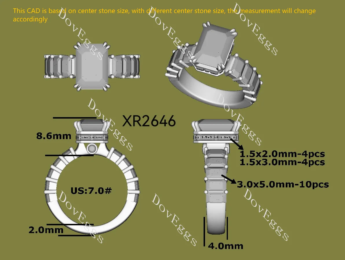 Side stones lab diamond engagement ring semi-mount only(Exclusively to DovEggs Stones)