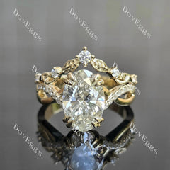 Oval vine & leaf pave moissanite engagement ring| DovEggs