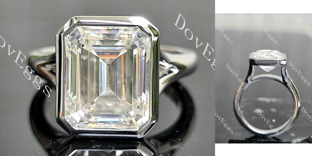 Emerald bezel solitaire moissanite engagement ring| DovEggs
