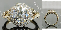 Beth's Leaves of Autumn-Round halo art deco lab diamond engagement ring semi-mount only(Exclusively to DovEggs Stones)