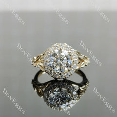 Beth's Leaves of Autumn-Round halo art deco lab diamond engagement ring semi-mount only(Exclusively to DovEggs Stones)