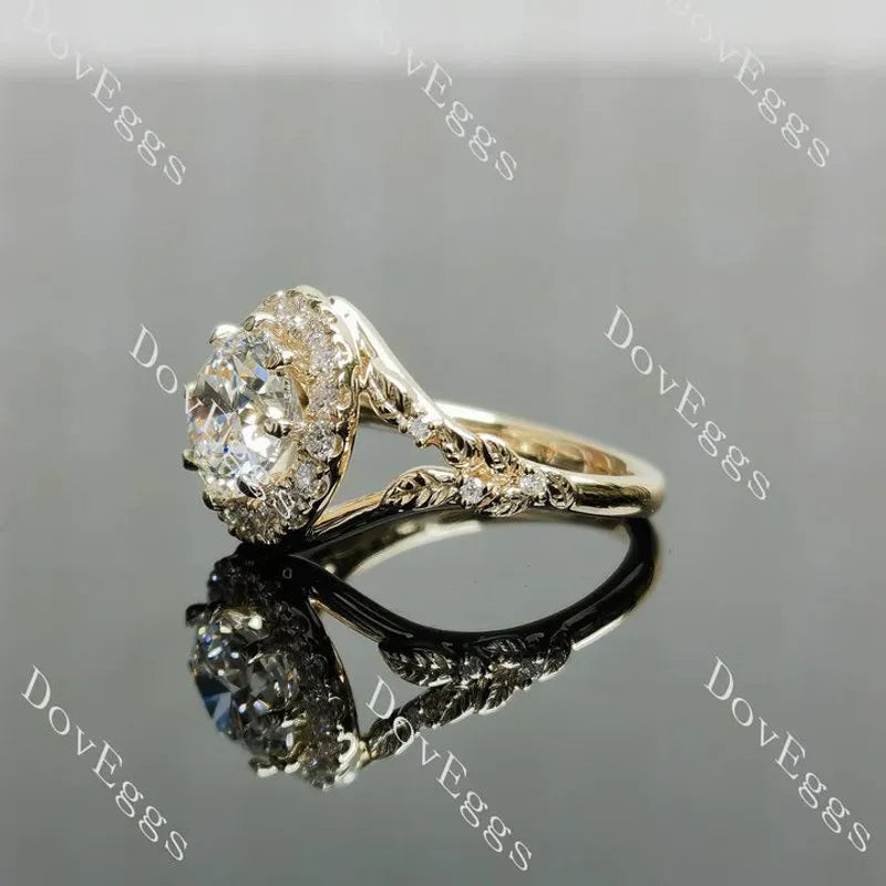 Beth's Leaves of Autumn-Round halo art deco lab diamond engagement ring semi-mount only(Exclusively to DovEggs Stones)
