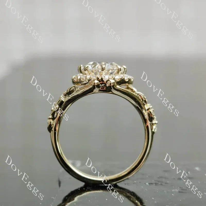 Beth's Leaves of Autumn-Round halo art deco lab diamond engagement ring semi-mount only(Exclusively to DovEggs Stones)