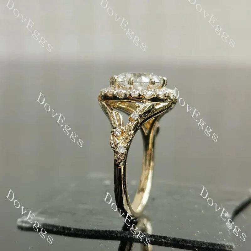 Beth's Leaves of Autumn-Round halo art deco lab diamond engagement ring semi-mount only(Exclusively to DovEggs Stones)