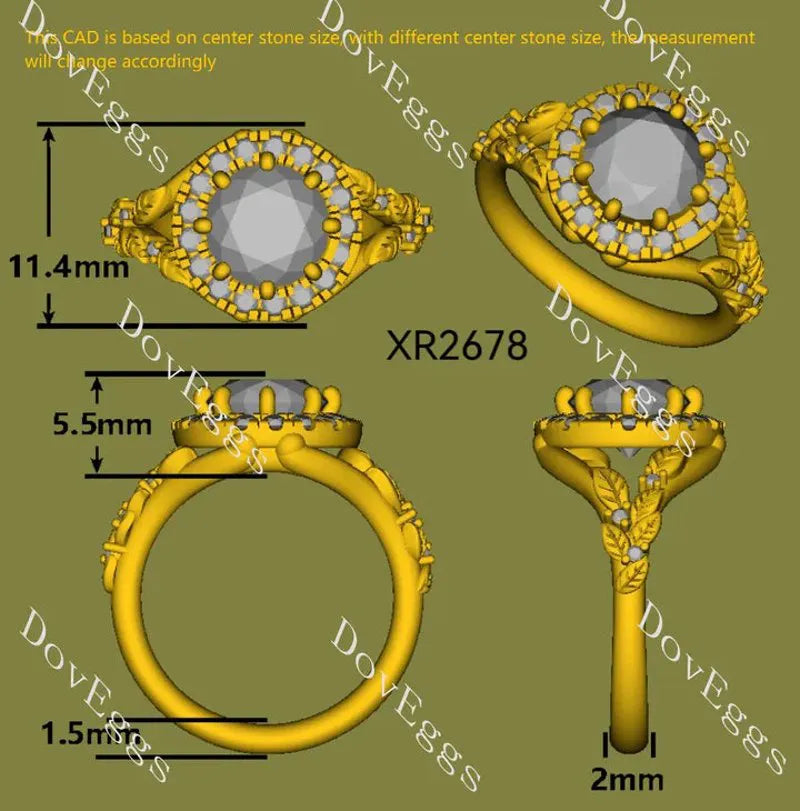 Beth's Leaves of Autumn-Round halo art deco lab diamond engagement ring semi-mount only(Exclusively to DovEggs Stones)
