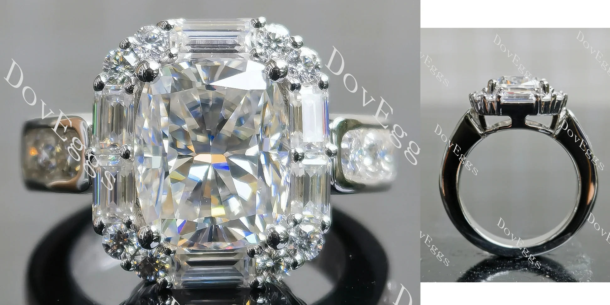Halo art deco lab diamond engagement ring semi-mount only(Exclusively to DovEggs Stones)