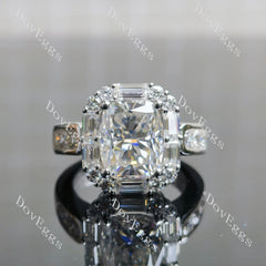 Cushion halo art deco moissanite engagement ring| DovEggs