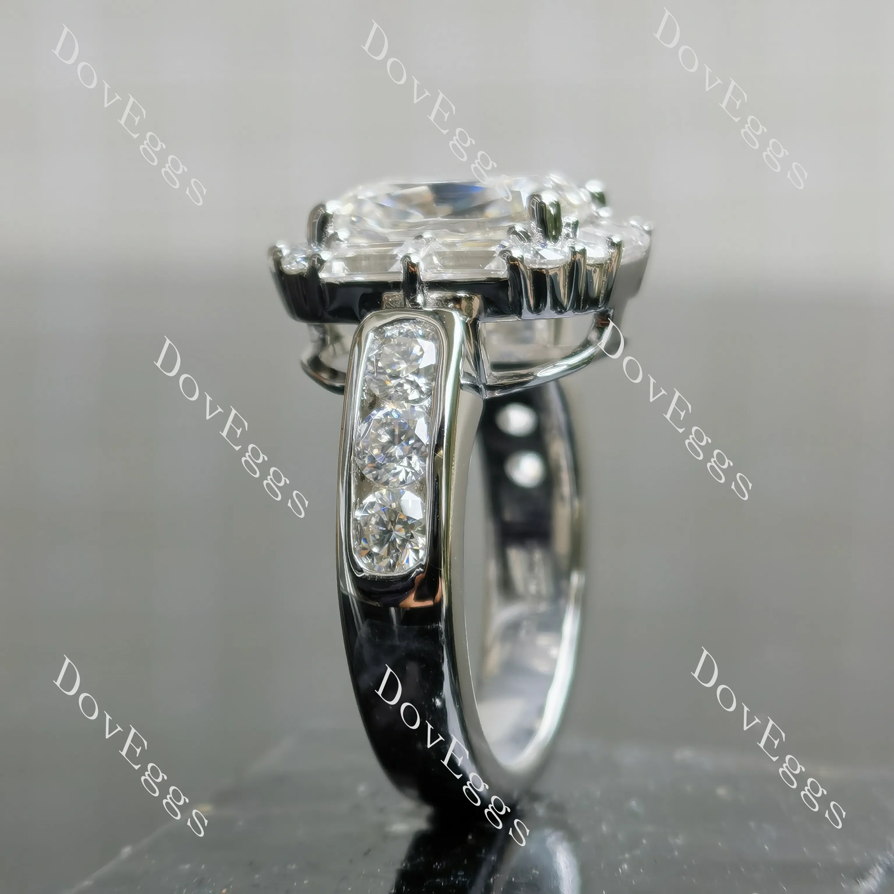 Cushion halo art deco moissanite engagement ring| DovEggs