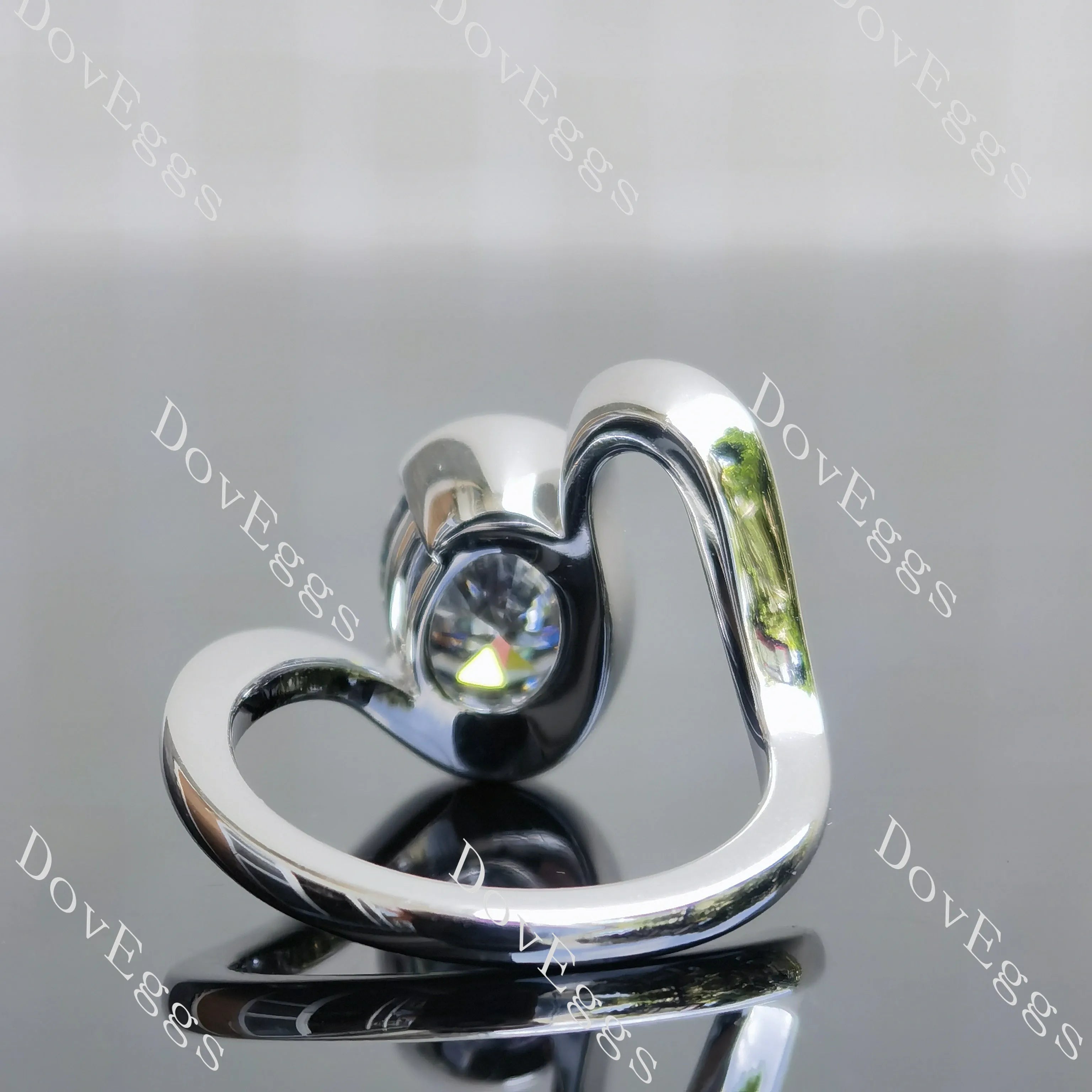 Oval twist bezel solitaire grey moissanite engagement ring| DovEggs