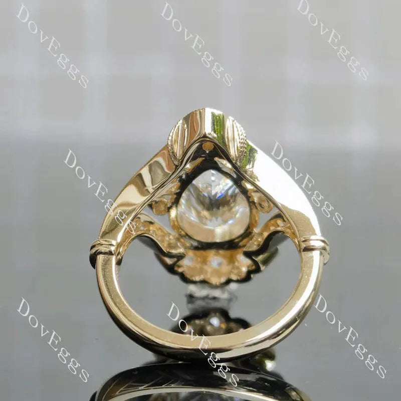 Beth's Victorian Lace-Pear bezel halo art deco vintage lab diamond engagement ring semi-mount only(Exclusively to DovEggs Stones)