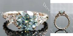 Round side stones twisted shank colored moissanite engagement ring| DovEggs