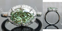 Oval art deco pave moissanite engagement ring| DovEggs