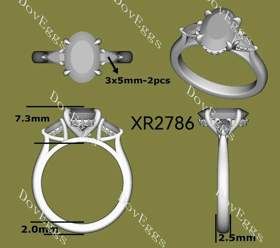 Side stones hidden halo lab diamond engagement ring semi-mount only(Exclusively to DovEggs Stones)