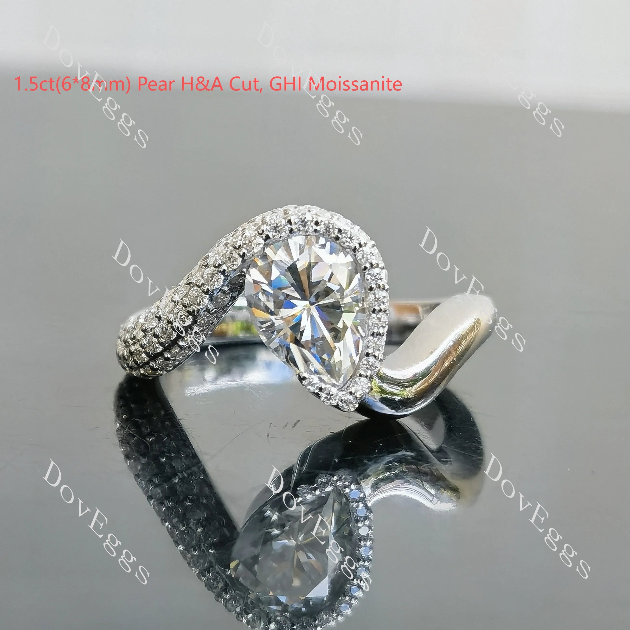 Doveggs pear pave bezel moissanite engagement ring