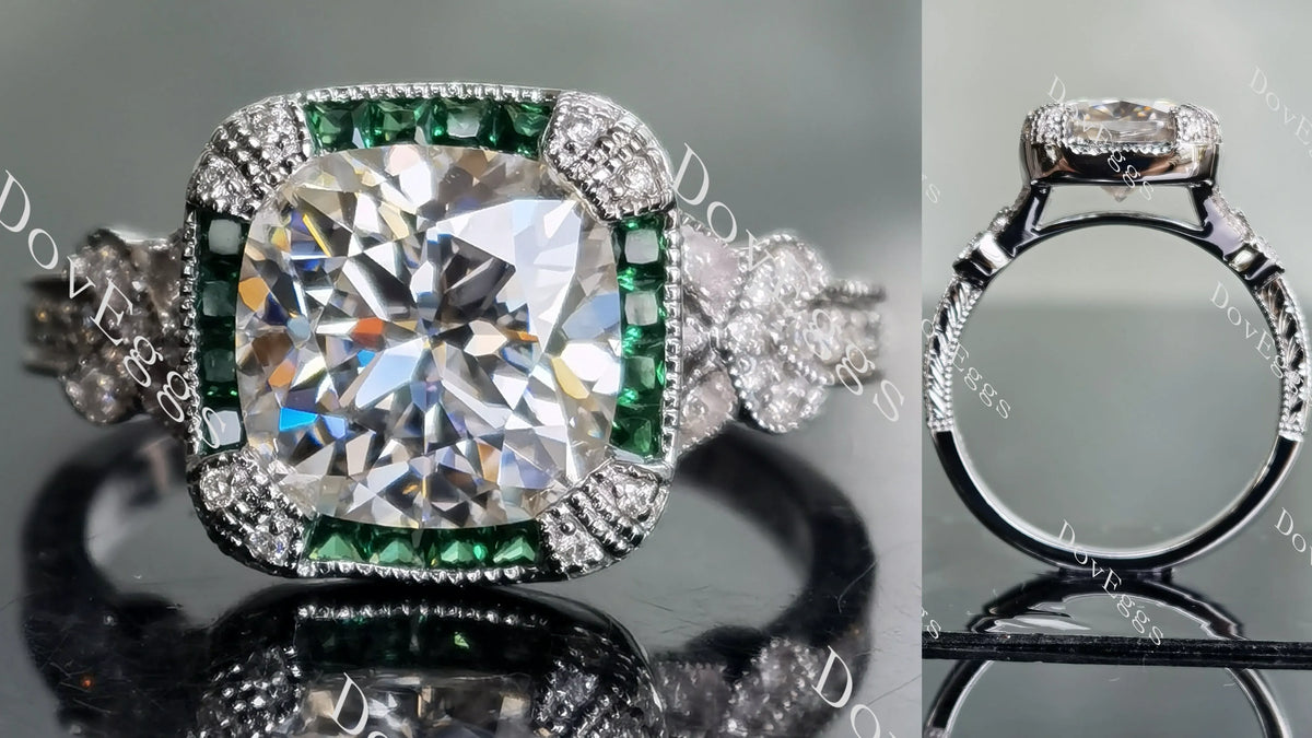 DovEggs cushion halo moissanite engagement ring