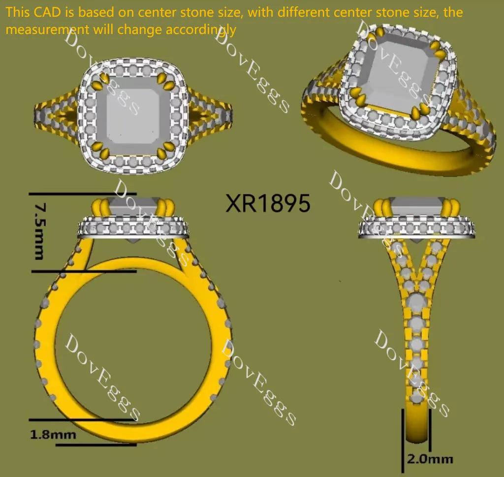 Doveggs Radiant Halo Split Shanks Lab Grown Diamond Engagement Ring