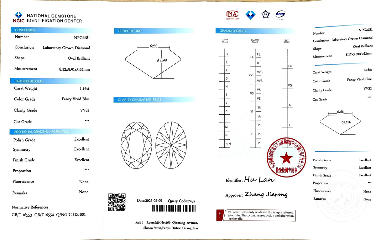 1.16ct Oval Brilliant Cut Lab Diamond – Fancy Vivid Blue Color VVS2 | Doveggs Certified