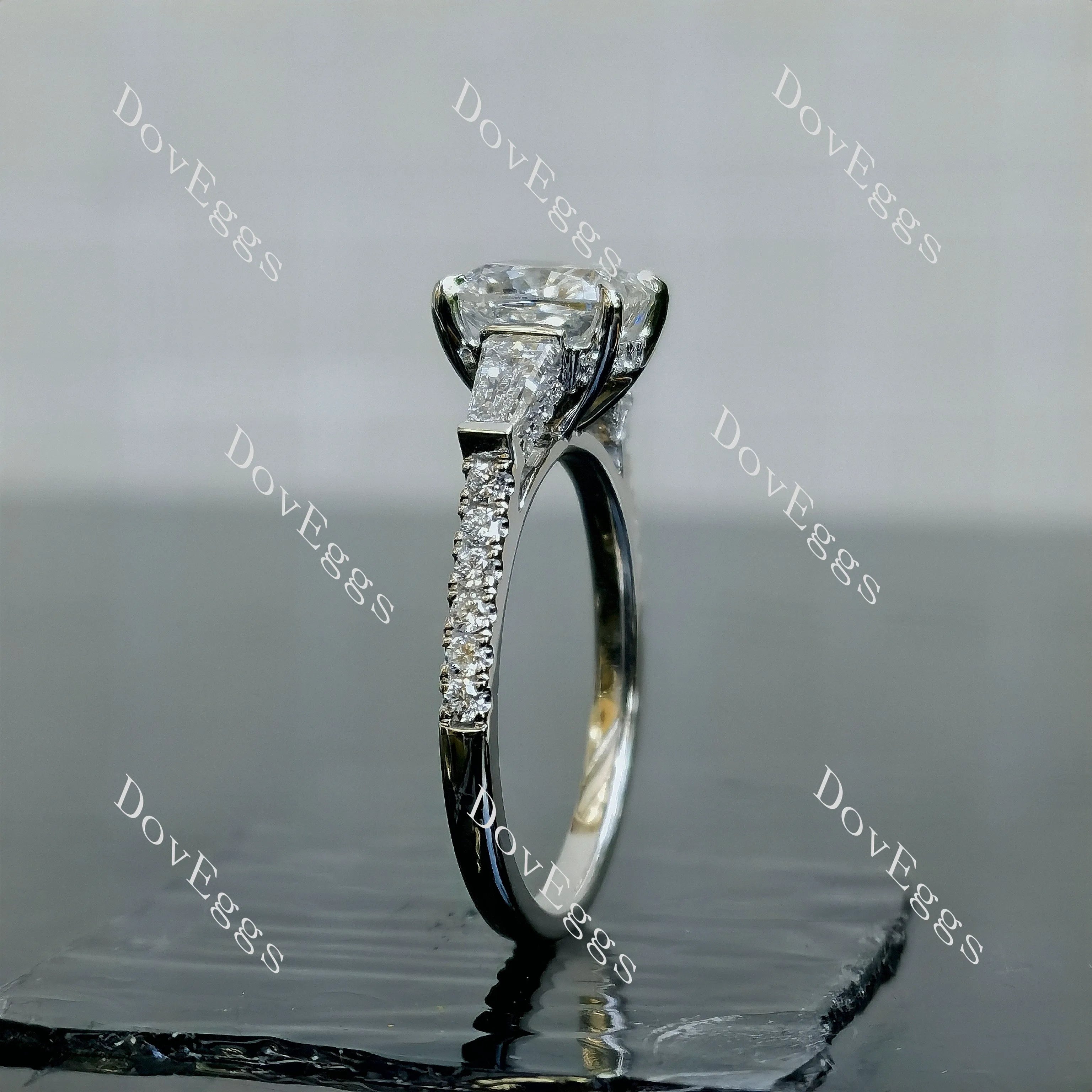 Doveggs Cushion Pave Half Eternity Lab Grown Diamond Engagement Ring