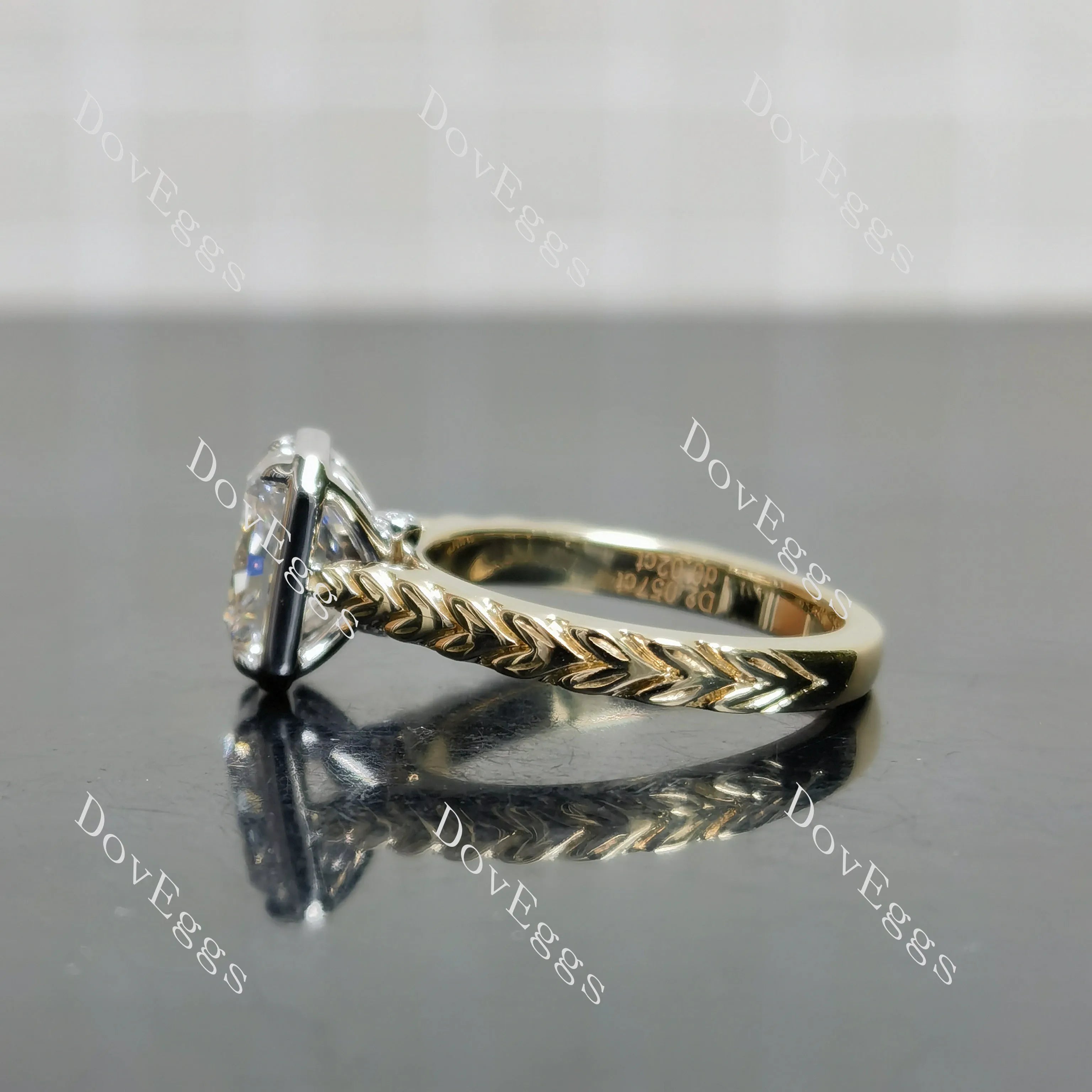 Doveggs Radiant Bezel Carved Lab Grown Diamond Engagement Ring