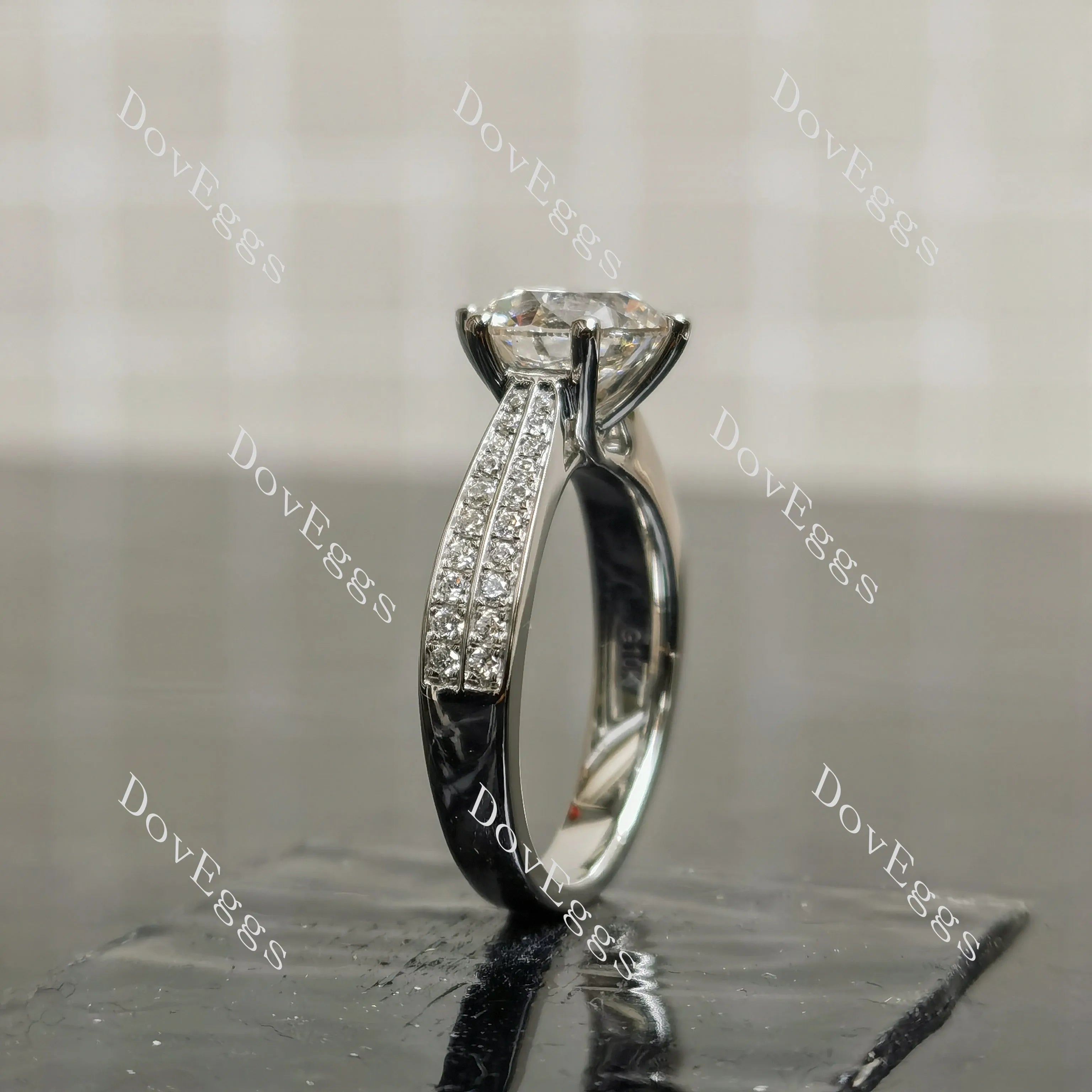 Doveggs Round Pave Half Eternity Lab Grown Diamond Engagement Ring