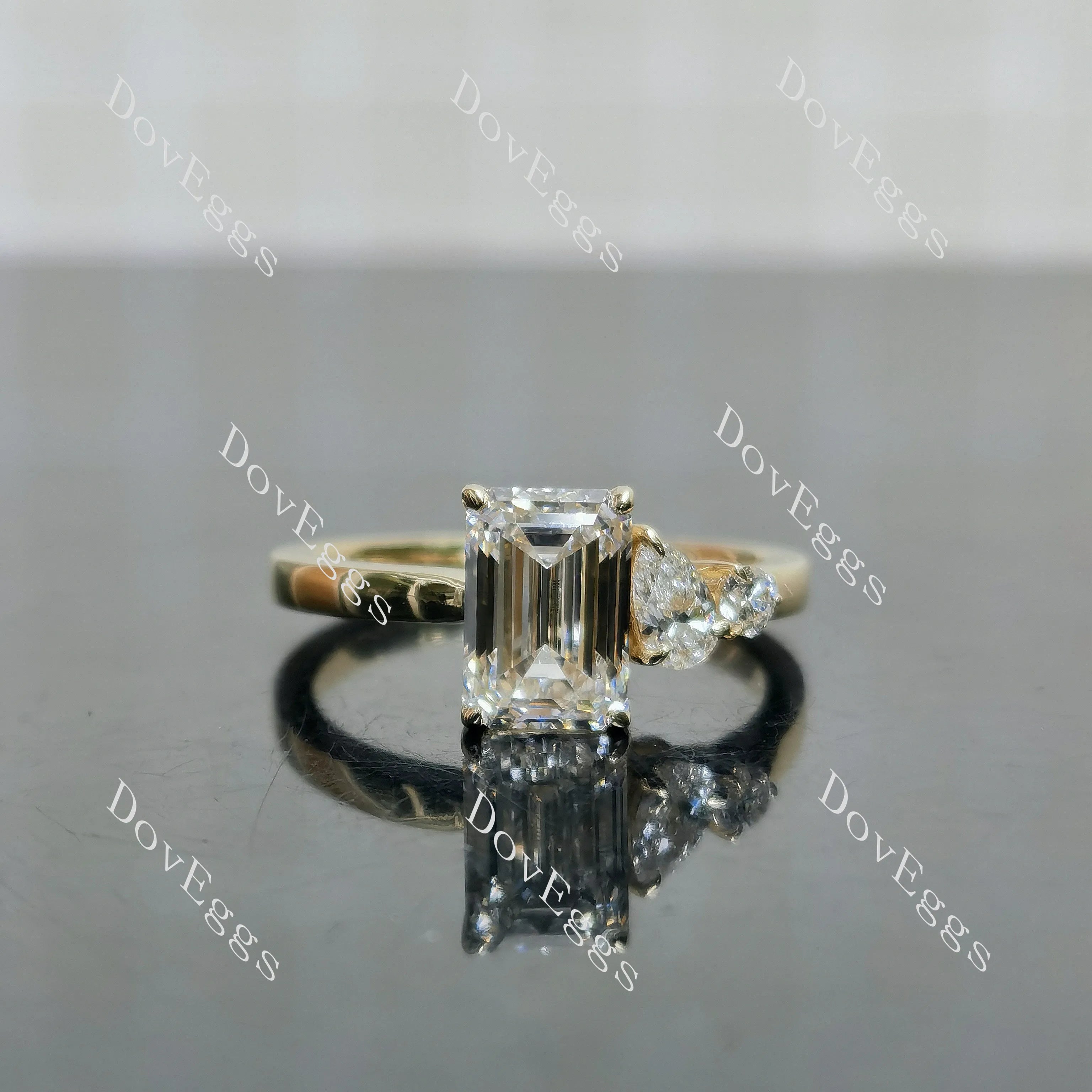 Doveggs Emerald Pave Three Stones Lab Grown Diamond Engagement Ring