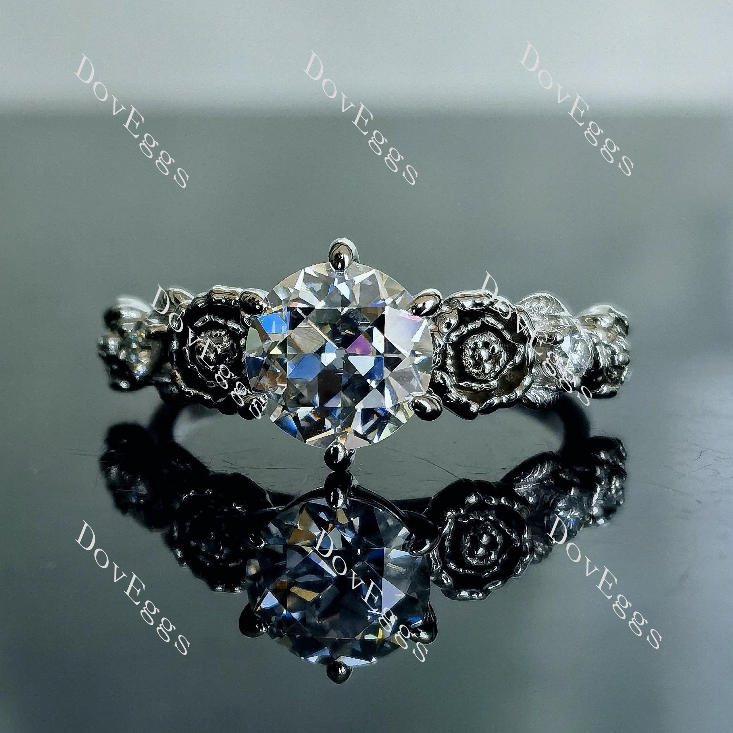 Doveggs round floral art deco moissanite engagement ring