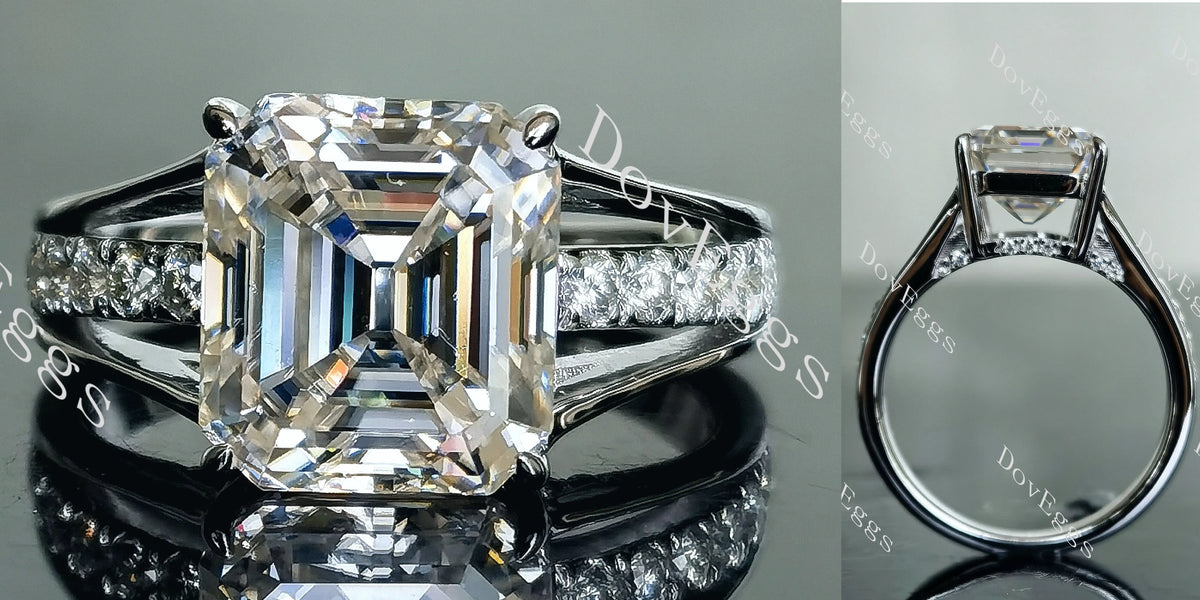 Doveggs Elizabeth Taylor Krupp cut half eternity pave moissanite engagement ring