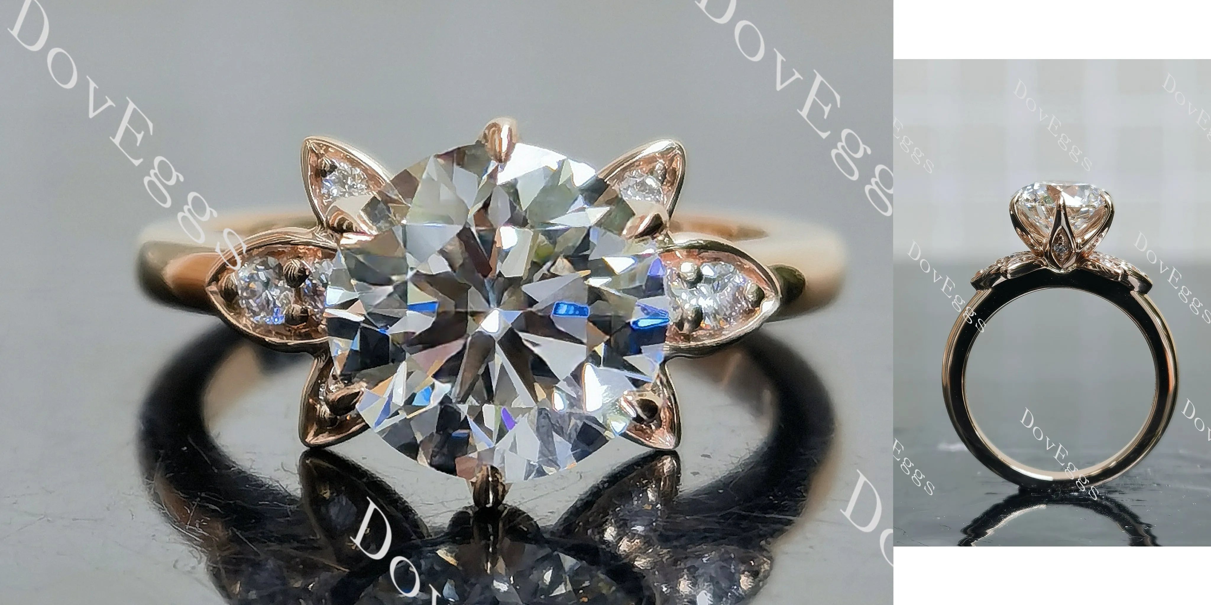 Doveggs Round Floral Lab Grown Diamond Engagement Ring