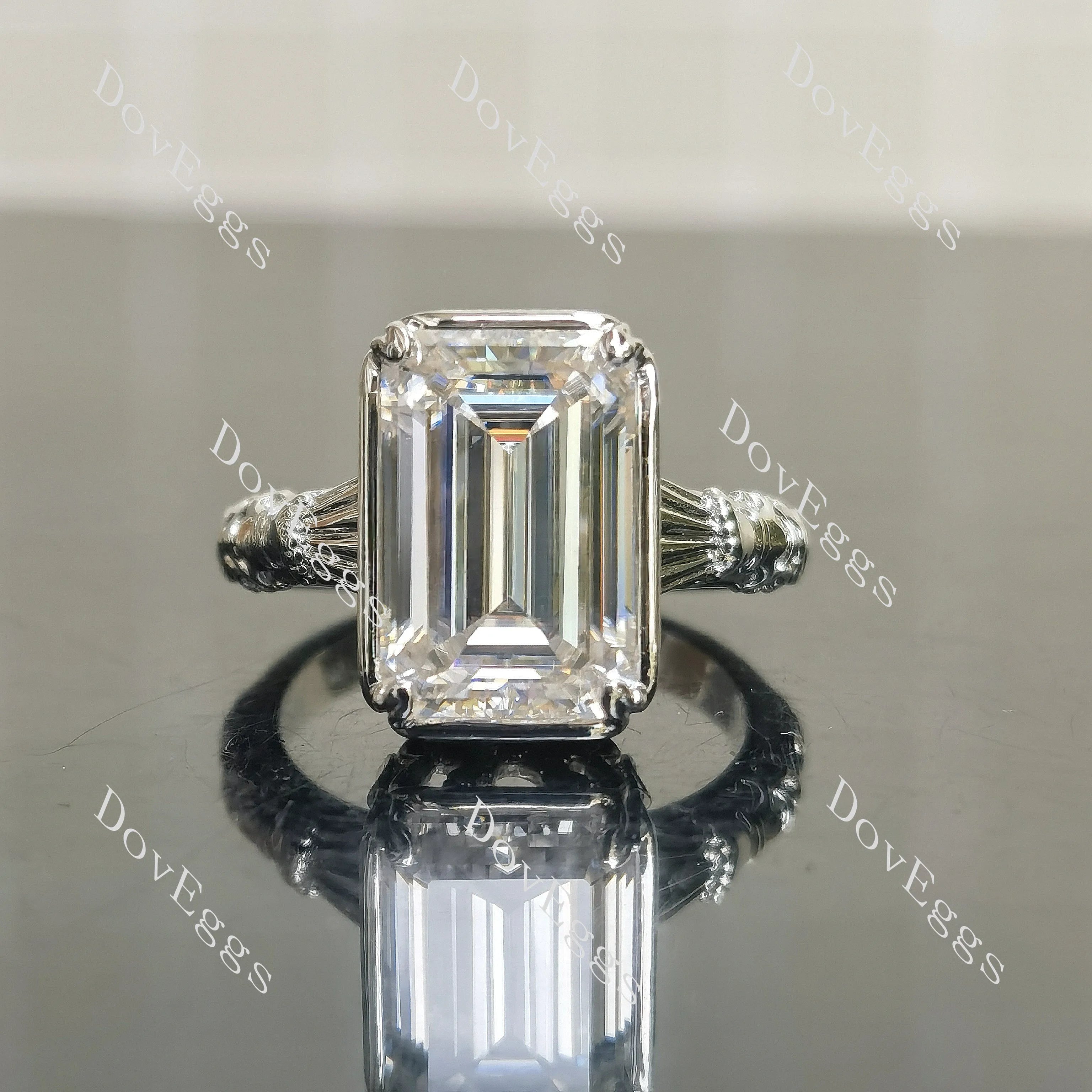 Beth's emerald heirloom solitaire vintage art deco moissanite engagement ring | Doveggs