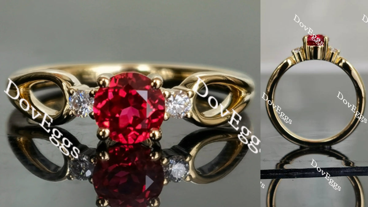 Doveggs round side stone vivid pegion blood ruby colored gem engagement ring