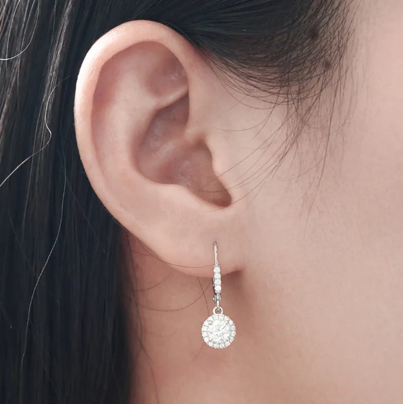 Doveggs halo round drop moissanite earring