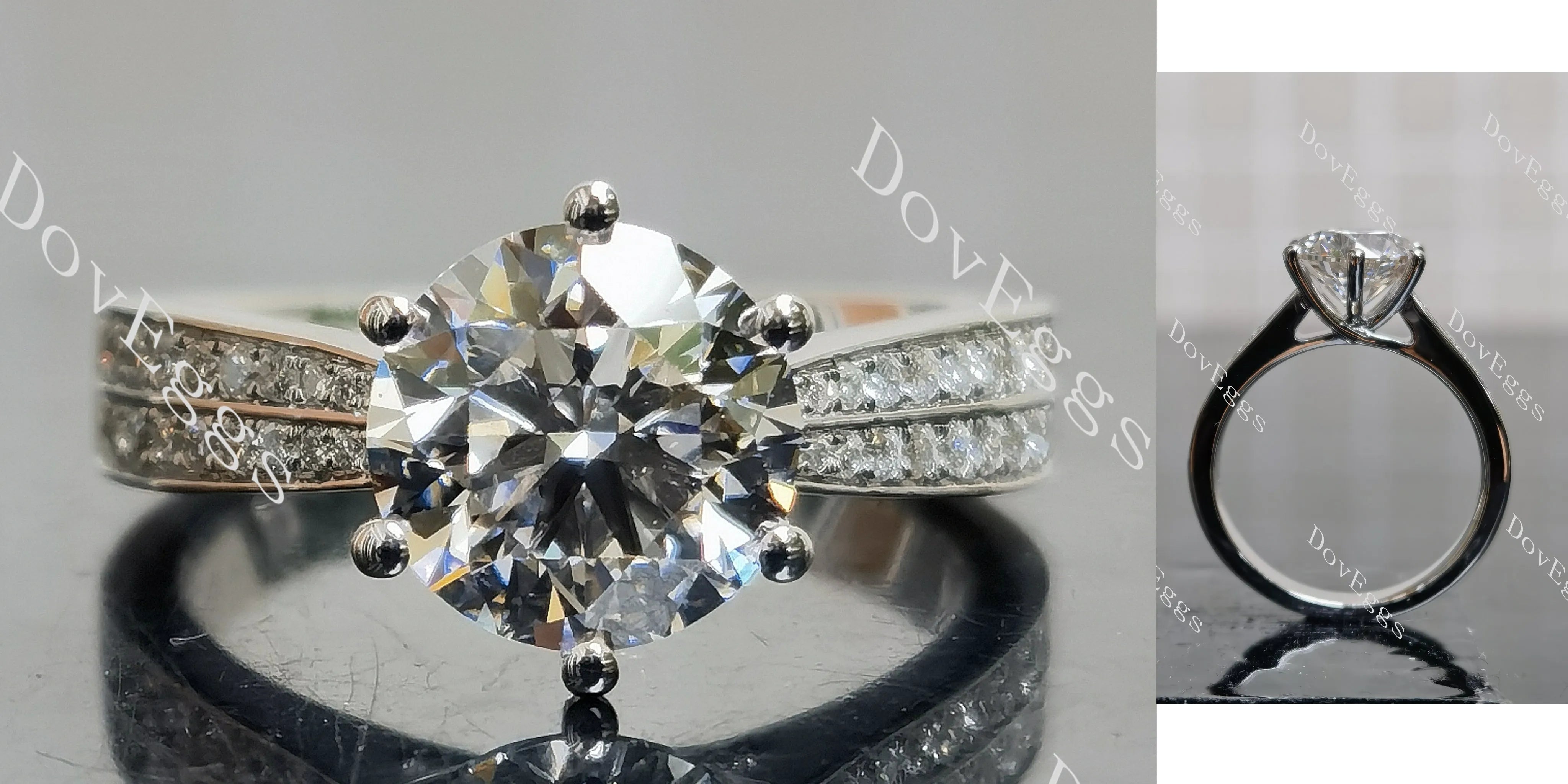 Round Pave half eternity moissanite engagement ring| DovEggs