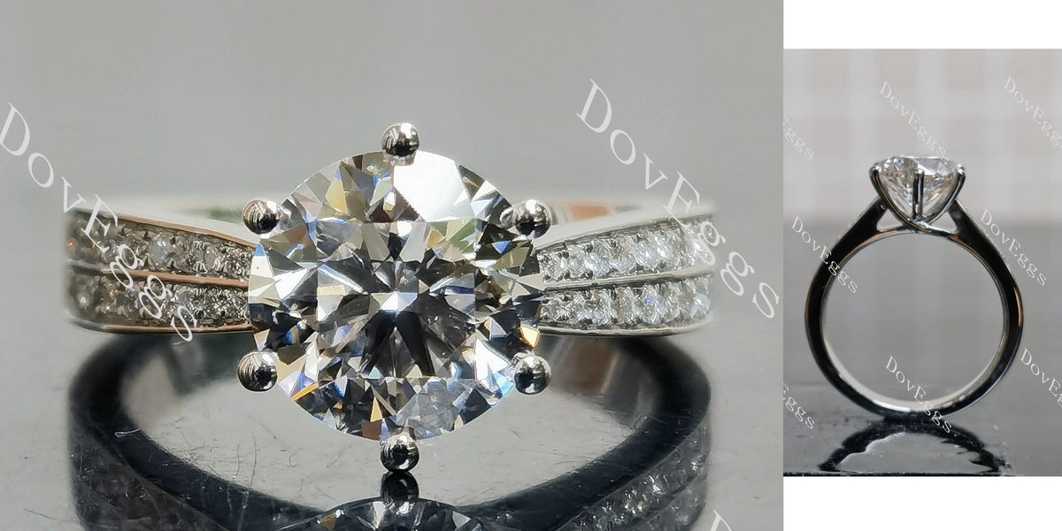 Round Pave half eternity moissanite engagement ring| DovEggs