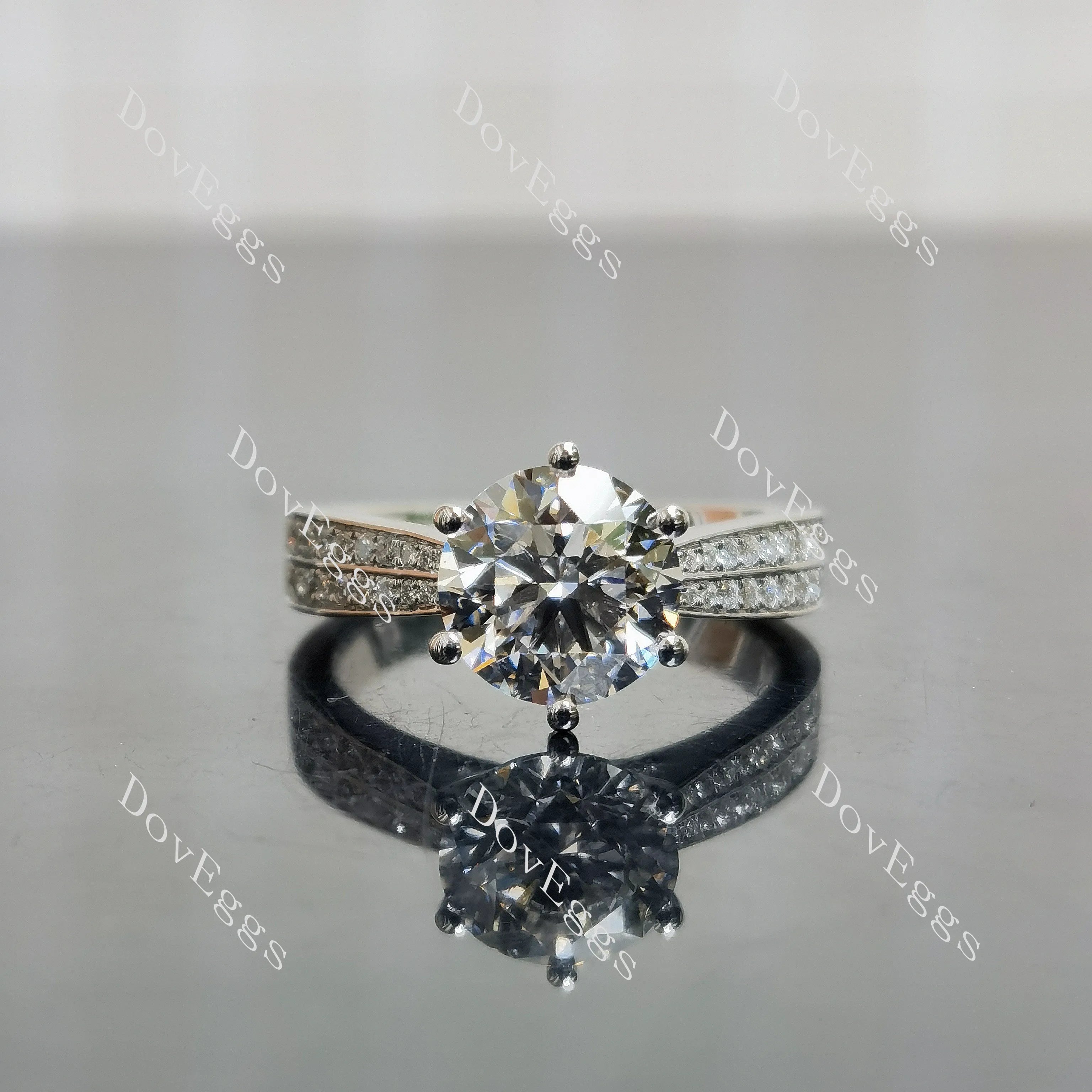 Doveggs Round Pave Half Eternity Lab Grown Diamond Engagement Ring