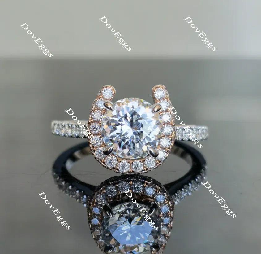 The Aloha Presley half eternity pave Round moissanite ring