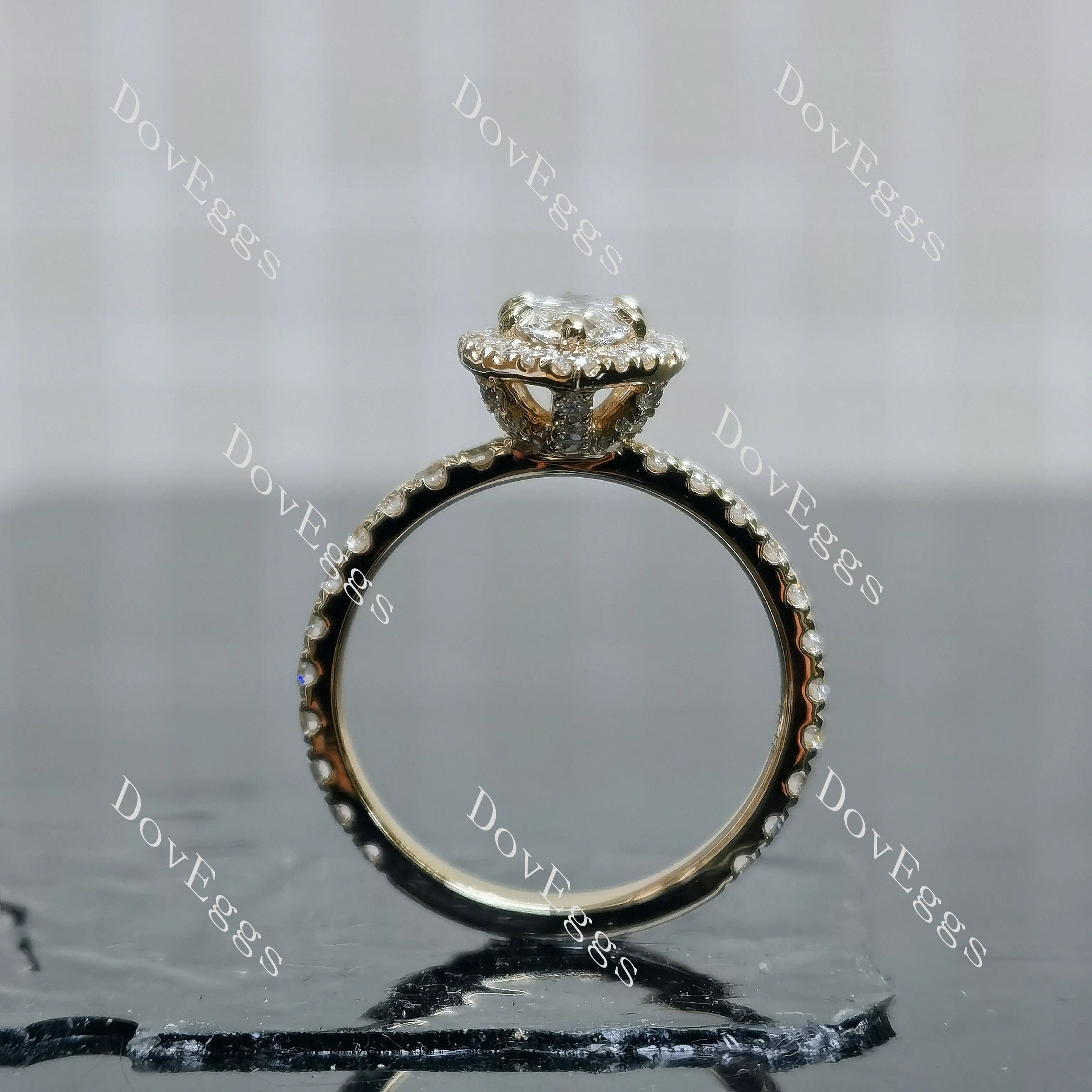 Marquise halo 3/4 eternity moissanite engagement ring| DovEggs