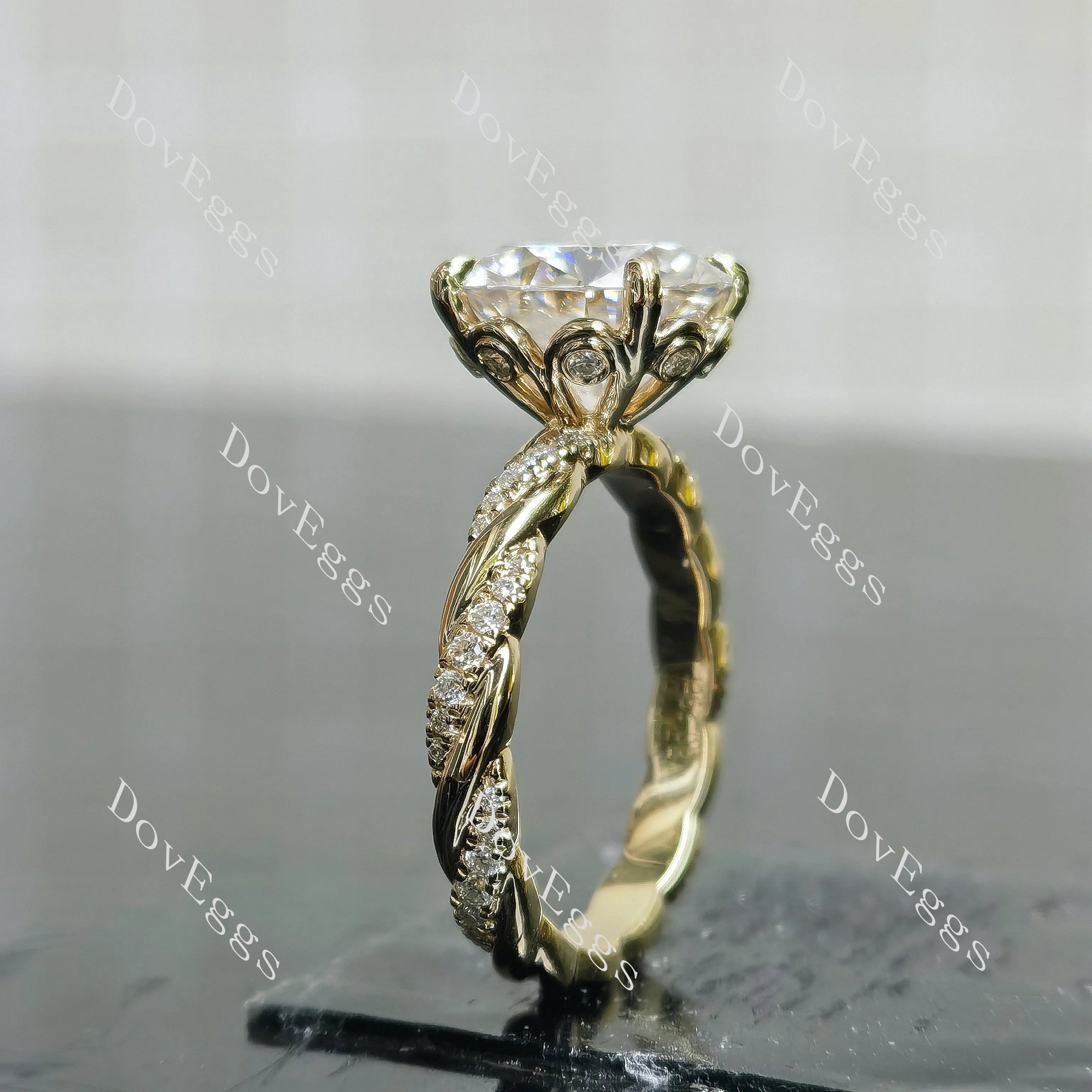 Doveggs floral pave vintage twisted engagement ring semi-mount only(Exclusively to DovEggs Stones)