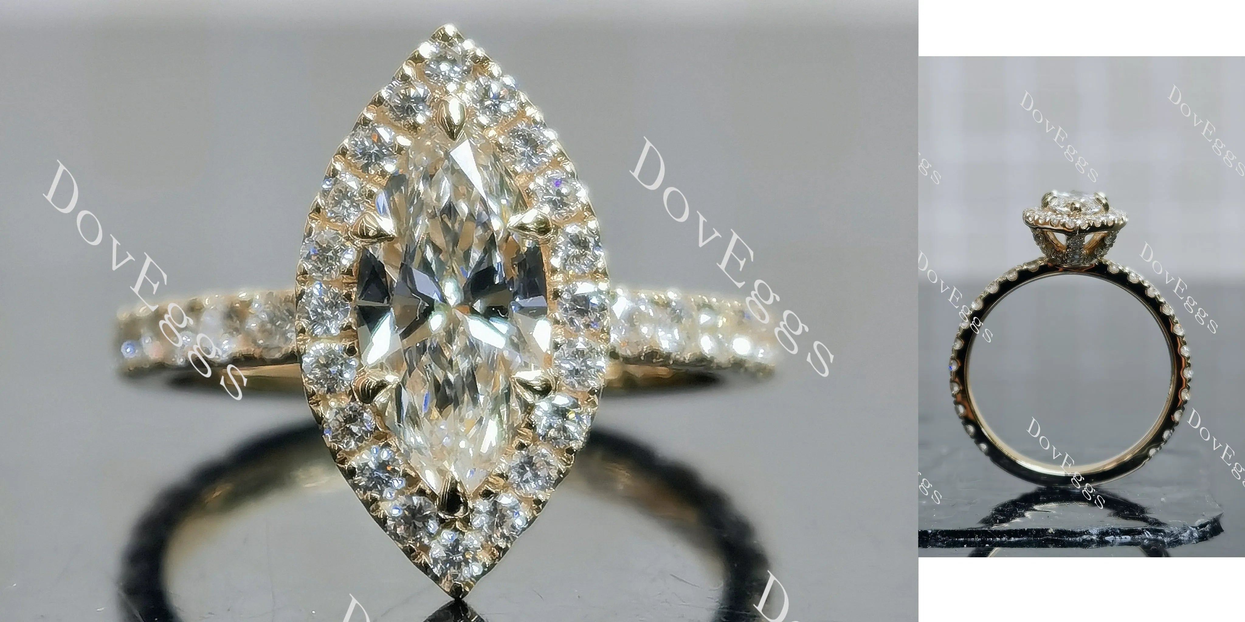 Doveggs Marquise Halo 3/4 Eternity Lab Grown Diamond Engagement Ring