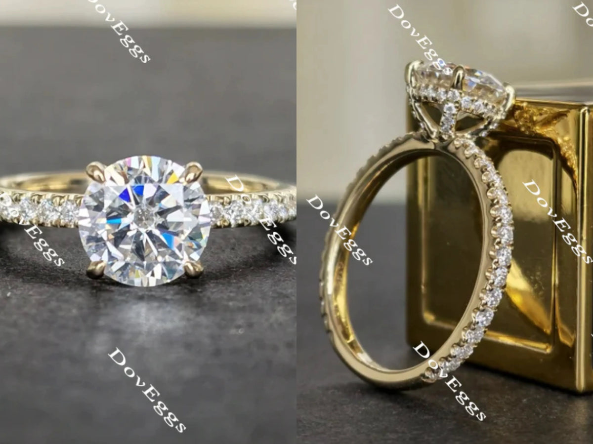 Round paved moissanite engagement ring| DovEggs