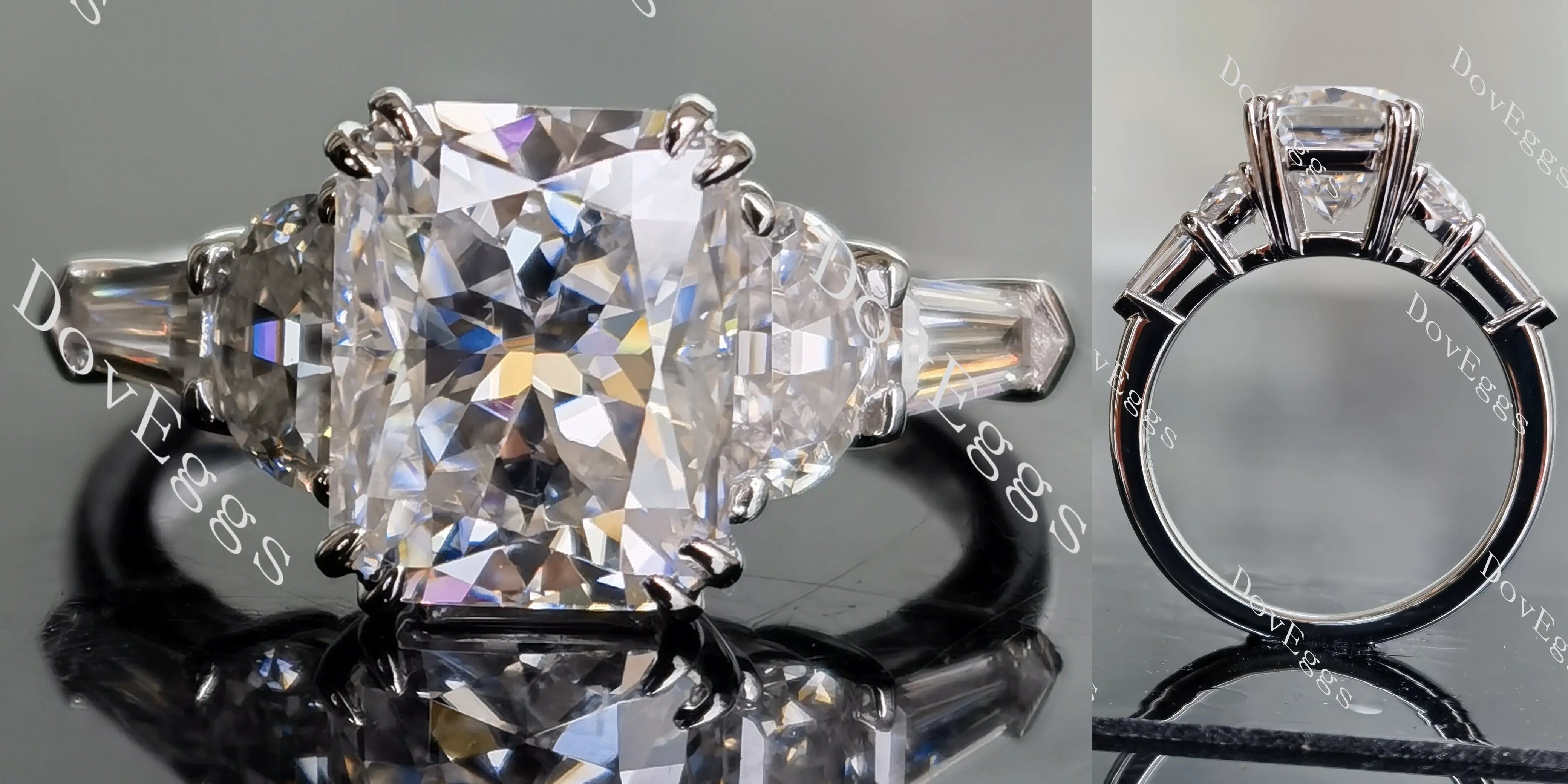 Doveggs radiant side stones moissanite engagement ring for women